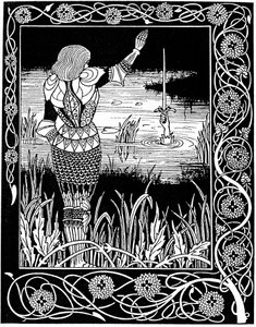 Excalibur wird von der Dame vom See zurückgeholt von Aubrey Beardsley