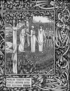 Merlin nimmt das Kind Arthur in seine Obhut, ca. 1893 von Aubrey Beardsley