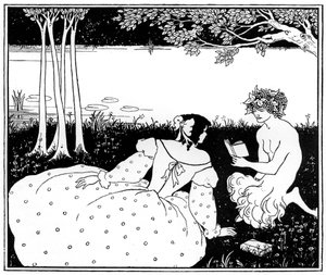 Pan liest einer Frau an einem Bach vor, 1898 von Aubrey Beardsley
