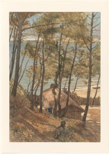 Blick von einem Hügel auf ein Haus an der Bucht von Arcachon von August Allebe