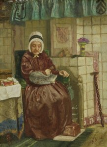 Alte Frau am Kamin