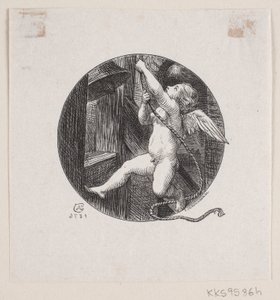 Runde Vignette mit fliegendem Engel