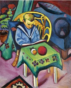 Junge mit Buch und Spielzeug, 1912 von August Macke