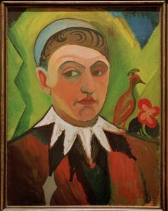 Clown, karikiertes Selbstbildnis von August Macke