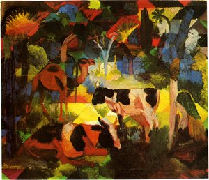 Macke Landschaft-Kühe-Kamel von August Macke