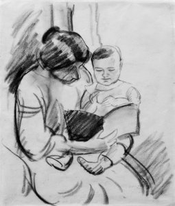 Mutter mit Kind, lesend (Elisabeth und Walterchen) von August Macke