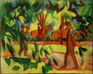 Reiter und Spaziergänger in der Allee