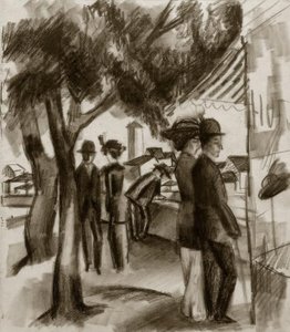 Spaziergänger unter Bäumen von August Macke