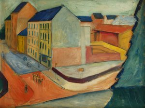 Unsere Straße mit Reitbahn, Bonn, 1913 von August Macke