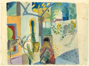 Junges Mädchen mit Pferd und Esel von August Macke