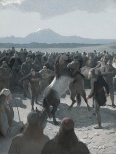 Die Geschichte von Burnt Njáll: Der Pferdekampf bei Hliðarendi, 1880er Jahre von August Malmström