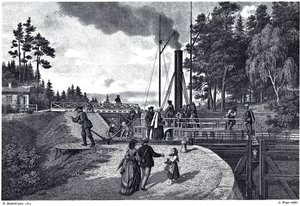 Ansicht der Juustila-Schleuse in Finnland, 1873