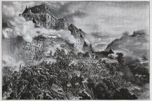 Die ungarische Revolution von 1848-1849: Ungarische Rebellen stürmen die Buda (Ofen) Burg am 21. Mai 1849 - nach einer Lithographie von August von Pettenkofer von August Xaver Karl von Pettenkofen