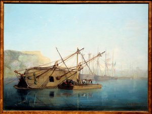Ein Segelboot mit einem Carenage. Aquarell von Auguste Aiguier (1819-1865)