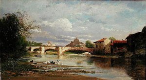 Brücke mit Enten, 1872 von Auguste Allonge