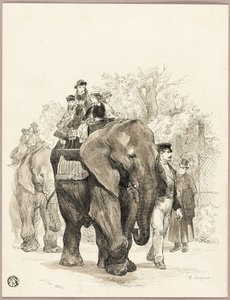 Elefant mit Reitern im Jardin des Plantes, Paris