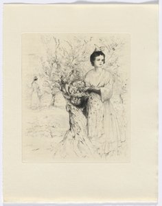 Frédéric Mistral: Mémoires et Recits von Frédéric Mistral: Frau draußen mit einem Korb voller Blumen (Einlage nach S. 192) von Auguste Brouet