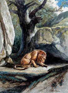 Illustration der Fabel „Der Löwe und die Ratte“ von Jean de La Fontaine von Auguste Delierre