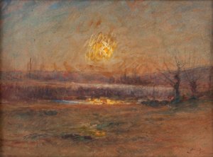 Sonnenuntergang am Teich auf dem Land von Auguste Francois Ravier