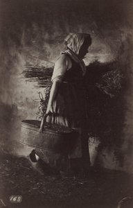 Bäuerin mit einem Korb und Heu, ca. 1870