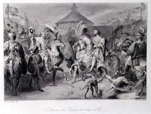 Das Treffen auf dem Feld des Goldenen Tuchs, 24. Juni 1520, graviert von Millin von Auguste Hyacinthe (after) Debay