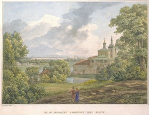 Blick auf Moskau von den Sperlingsbergen. Das Andreevsky-Kloster, 1827 von Auguste Jean Baptiste Antoine Cadolle
