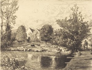 Alte Fußgängerbrücke, Ufer des kleinen Morin, 1915 von Auguste Lepere
