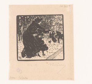 Vrouw en kind in een regenbui von Auguste Lepère (signed by artist)