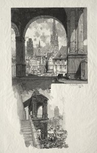 Rouen Illustré: Platz der Hohen Alten Turm; Edicule de la Fierte von Auguste Louis Lepère