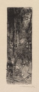 Fontainebleau-Wald: Fällung der Kiefern (La Forêt de Fontainebleau: Abatage des pins) von Auguste Louis Lepère