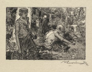 Wald von Fontainebleau: Maiglöckchen sammeln von Auguste Louis Lepère