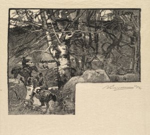 Wald von Fontainebleau: Jagd zu Pferd bei Mont-Gérard La Forêt de Fontainebleau, 1890 von Auguste Louis Lepère