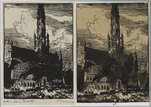Hôtel de Ville de Bruxelles in Flammen, 1914 von Auguste Louis Lepère