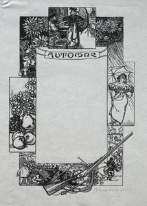 Pariser Almanach, 1897: Dekorativer Rand, Herbst von Auguste Louis Lepère