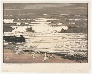 Die brechenden Wellen, Flut von September 1901 von Auguste Louis Lepère