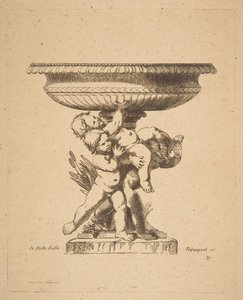 Ornamentales Design von drei Kindern, die einen Brunnen halten