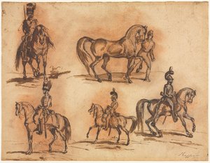Fünf Reiterstudien: Kavalleristen von Auguste Raffet