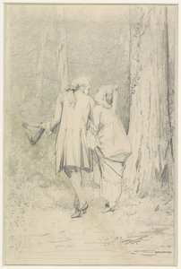 Spazierendes Paar im Wald von Auguste Serrure