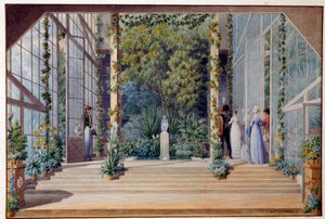 Ein Besuch im warmen Gewächshaus des Schlosses von Malmaison von Auguste Simon Garneray