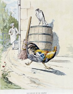 Der Falke und das Kapaun - in „Die Fabeln von La Fontaine“, ill. von Auguste Vimar (1851-1916), Tours, bei A, Mame & Fils
