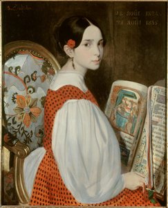 Porträt von Leopoldine Hugo (1824-1843) im Stundenbuch am 28.08.1835. Porträt von Victor Hugos Tochter am Tag ihrer ersten Kommunion. von Auguste de Chatillon