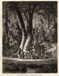 Das Pflücken von Syri oder Betel, dessen mit Kalk beschichtetes Blatt für die Herstellung von lokalem Chic unerlässlich ist. Zeichnung von M. de Molins, zur Illustration seiner Reise nach Java