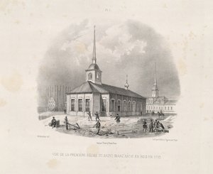 Ansicht der ersten St. Isaacs Kirche im Jahr 1710 Aus: Der Bau der St. Isaacs Kathedrale, 1845 von Auguste de Montferrand