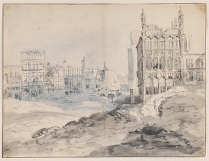Die nordwestliche Ecke des Grand-Place, Brüssel nach dem Bombardement von 1695 von Augustin Coppens