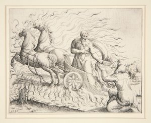 Elija im feurigen Wagen von Augustin Hirschvogel