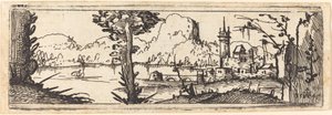 Landschaft mit See und Stadt