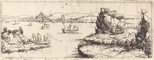 Landschaft mit Segelbooten [untere Platte], 1546 von Augustin Hirschvogel