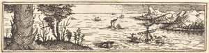Landschaft mit einem See und Segelschiffen, 1545 von Augustin Hirschvogel