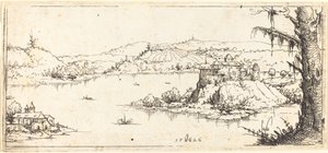 Landschaft mit einem großen See in der Mitte, 1546 von Augustin Hirschvogel