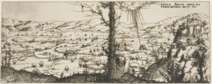 Landschaft mit einem Baum im Vordergrund